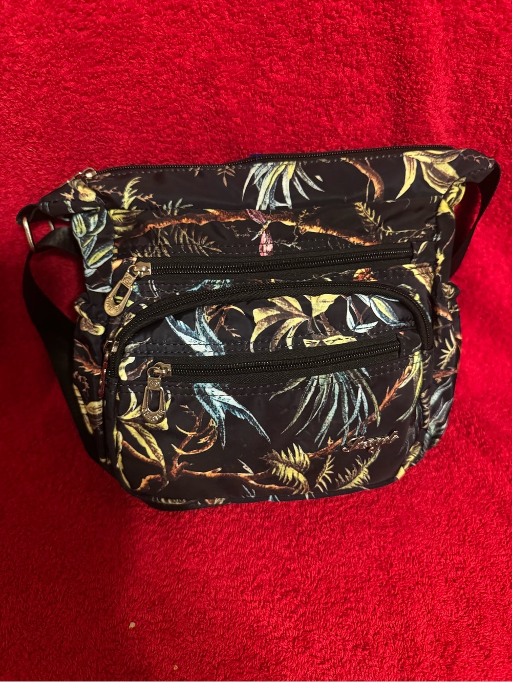 Shortage Medium Black Fabric Tropical Print Crossbody VGUC 😊😊